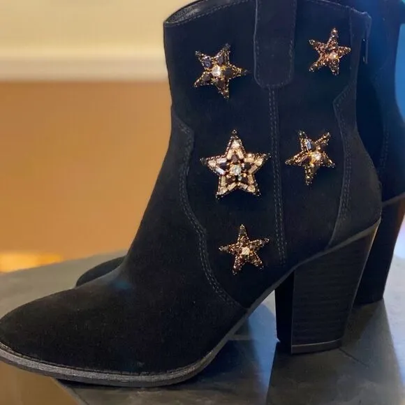 Star Embellished Suede Ankle Boots
