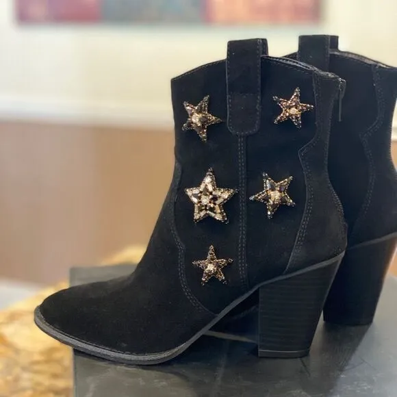 Star Embellished Suede Ankle Boots
