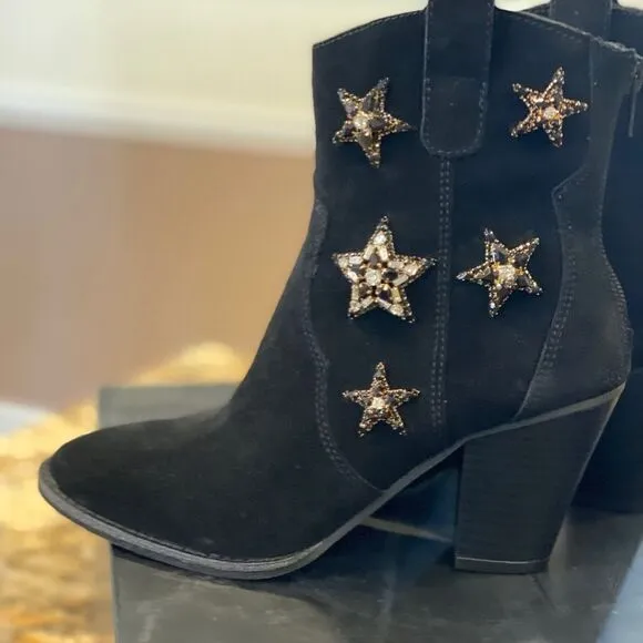 Star Embellished Suede Ankle Boots
