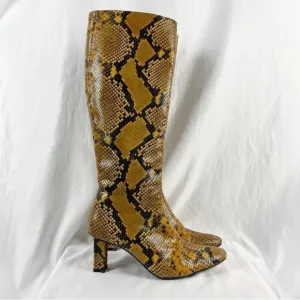 Staud Benny Snake Effect Leather Knee High Tall Boots Gold Tan EU 37 Casual