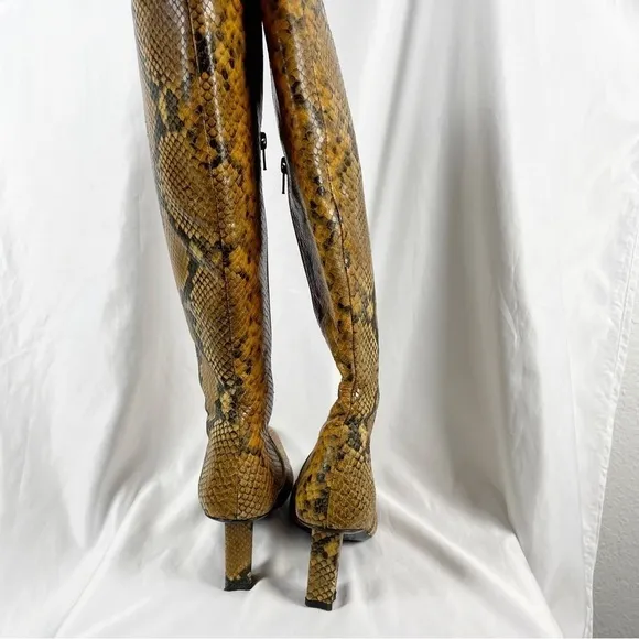 Staud Benny Snake Effect Leather Knee High Tall Boots Gold Tan EU 37 Casual