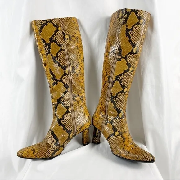 Staud Benny Snake Effect Leather Knee High Tall Boots Gold Tan EU 37 Casual