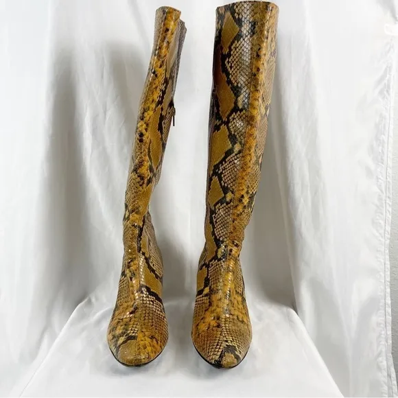 Staud Benny Snake Effect Leather Knee High Tall Boots Gold Tan EU 37 Casual