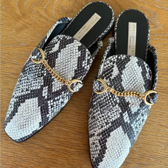 Stella McCartney Snake Print Loafers with Gold Detailing size 38