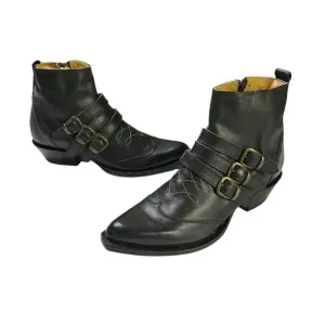Stetson Womens Size 6.5 Black Leather 3 Buckle Western Boots Ankle Booties NEW