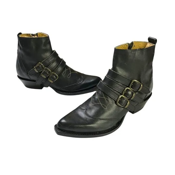 Stetson Womens Size 6.5 Black Leather 3 Buckle Western Boots Ankle Booties NEW