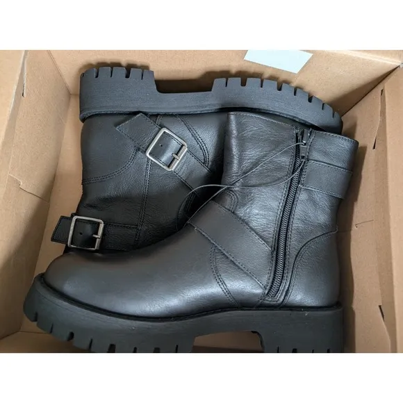 Steve Madden Ankle Boot Crusader Black Leather Women's Size 8 M