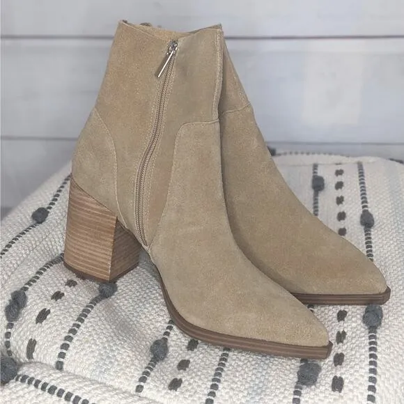 Steve Madden Calabria Suede Block Heel Ankle Boots Sand Tan Women's Size 10 M