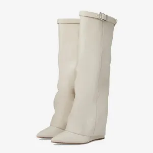 Steve Madden Corenne Leather Foldover Buckle Strap Tall Wedge Boots