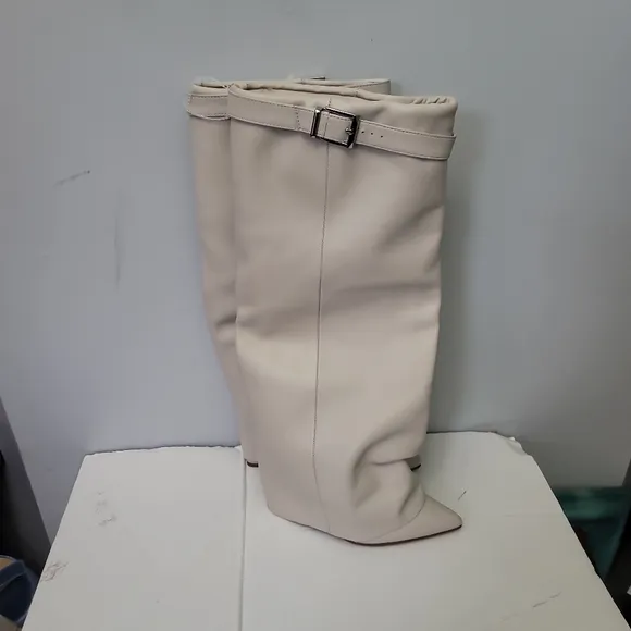 Steve Madden Corenne Leather Foldover Buckle Strap Tall Wedge Boots