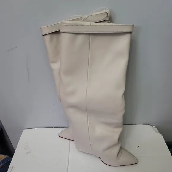 Steve Madden Corenne Leather Foldover Buckle Strap Tall Wedge Boots