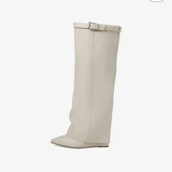 Steve Madden Corenne Leather Foldover Buckle Strap Tall Wedge Boots