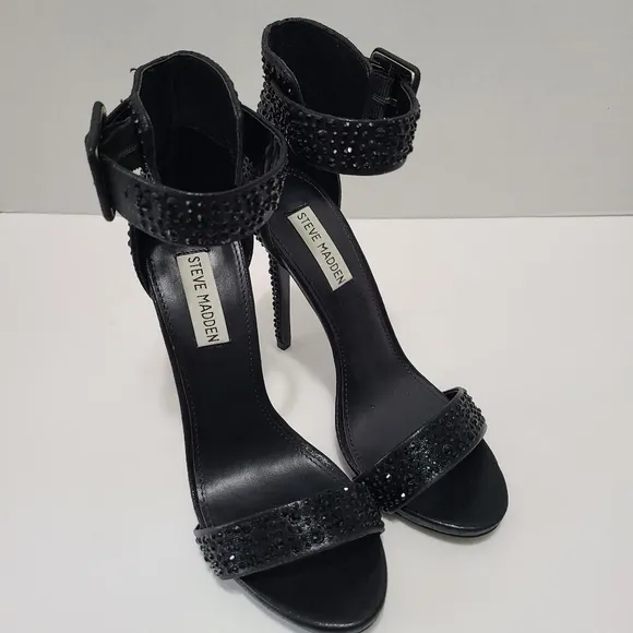 Steve Madden Maryland Black Rhinestone‎ Crystal Sandals 8M