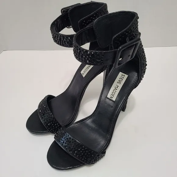 Steve Madden Maryland Black Rhinestone‎ Crystal Sandals 8M