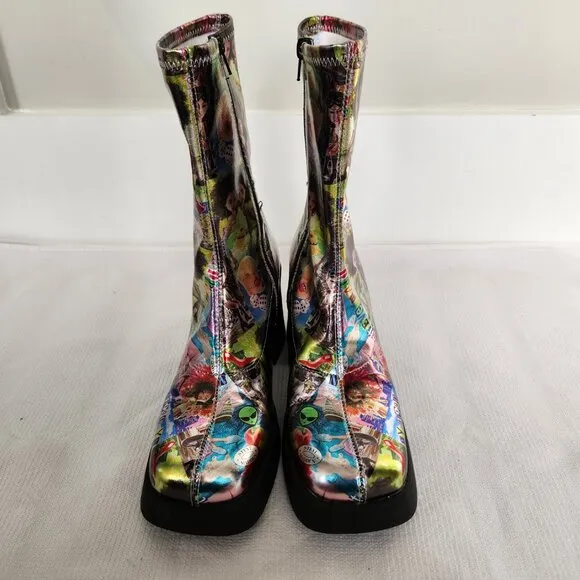 Steve Madden Sz 9 Klayton 90s Retro Squared Toe Mid-Calf Chunky Platform Boots