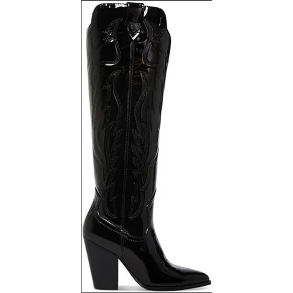 Steve Madden Tessy Tall Black Patent Leather Western Cowboy Boots 6 New