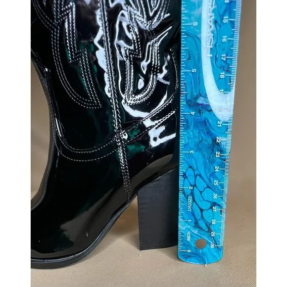 Steve Madden Tessy Tall Black Patent Leather Western Cowboy Boots 6 New