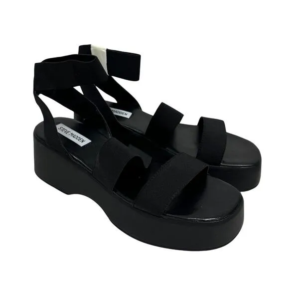 Steve Madden Women’s Size 8 Black Sashes Strappy Platform Sandals Shoes New