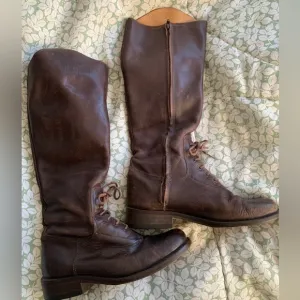 STEVEN by Steve Madden Brown Leather Trooper BOOTS 7.5 Knee-high Zipper Lace-up