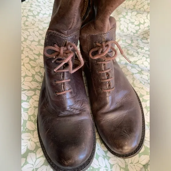 STEVEN by Steve Madden Brown Leather Trooper BOOTS 7.5 Knee-high Zipper Lace-up