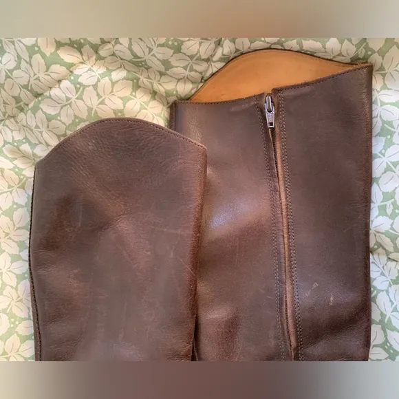 STEVEN by Steve Madden Brown Leather Trooper BOOTS 7.5 Knee-high Zipper Lace-up