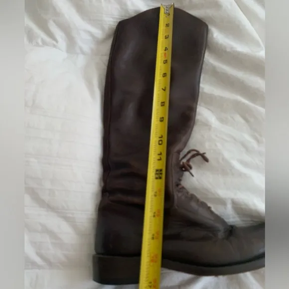 STEVEN by Steve Madden Brown Leather Trooper BOOTS 7.5 Knee-high Zipper Lace-up