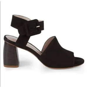 Stuart Weitzman $435 Savvy Side Buckle Black Nubuck Sandals Women’s 8.5