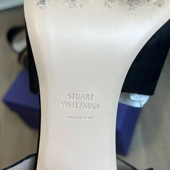 Stuart Weitzman $435 Savvy Side Buckle Black Nubuck Sandals Women’s 8.5