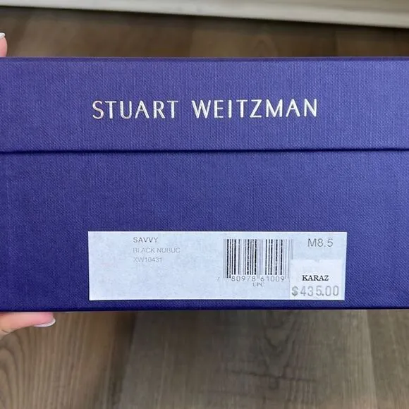 Stuart Weitzman $435 Savvy Side Buckle Black Nubuck Sandals Women’s 8.5