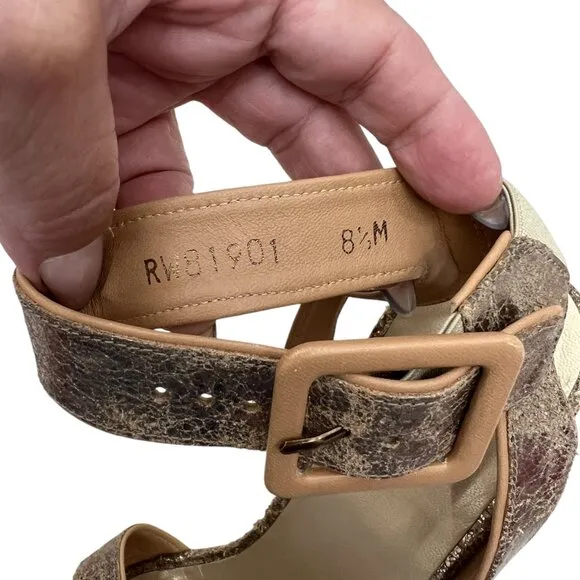 Stuart Weitzman Annex Penny Cracked Leather Wedge Sandals Shoes women's size 8.5