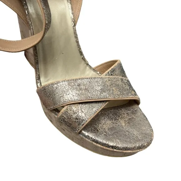 Stuart Weitzman Annex Penny Cracked Leather Wedge Sandals Shoes women's size 8.5