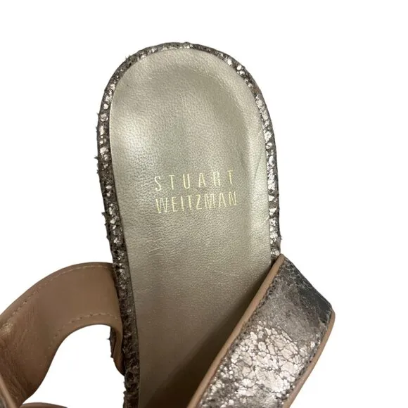 Stuart Weitzman Annex Penny Cracked Leather Wedge Sandals Shoes women's size 8.5