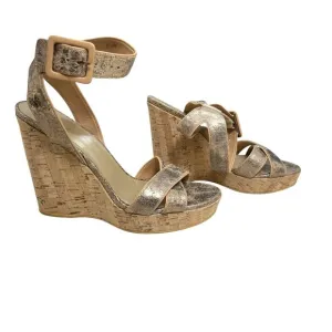 Stuart Weitzman Annex Penny Cracked Leather Wedge Sandals Shoes women's size 8.5
