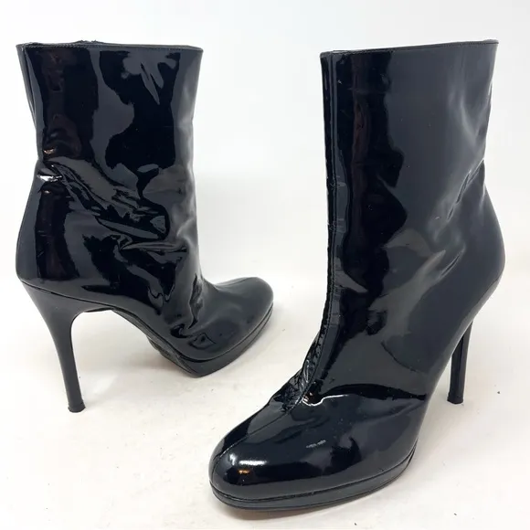 Stuart Weitzman Apollo genuine Patent Leather Black Ankle Boot Stiletto 8.5M