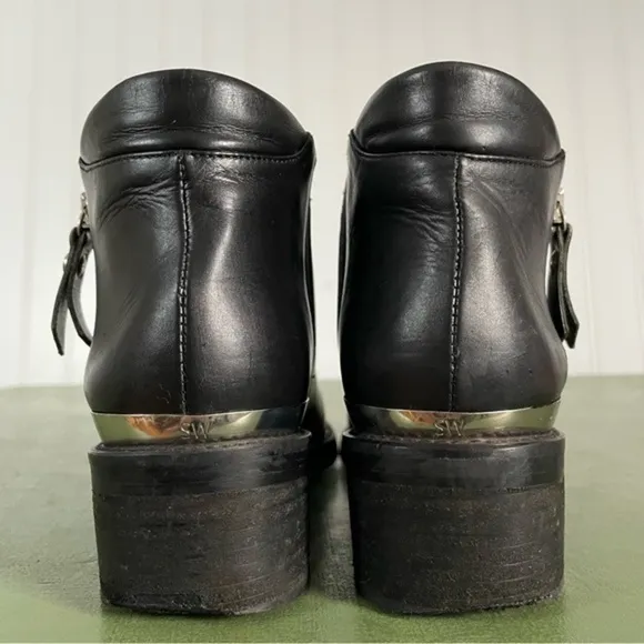 Stuart Weitzman Biker-Style/Western Ankle Boots in Black Leather
