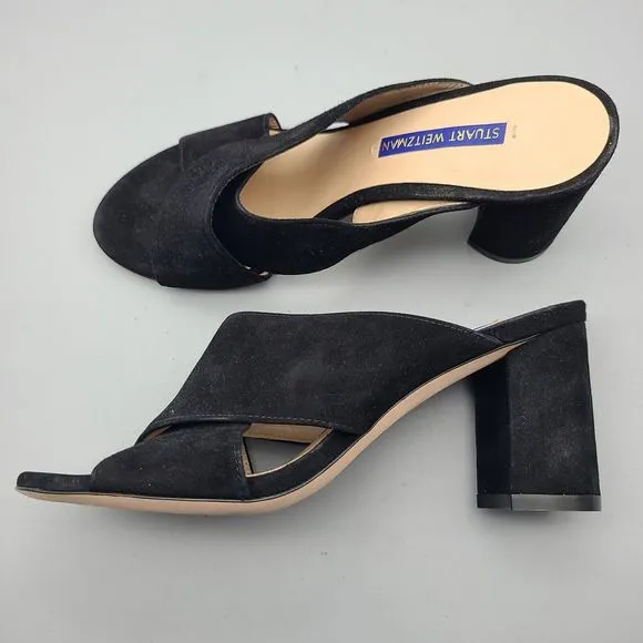 Stuart Weitzman Heel Sandals GALENE Black Suede CrissCross Block Women’s 6.5