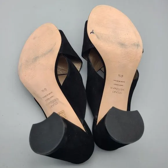 Stuart Weitzman Heel Sandals GALENE Black Suede CrissCross Block Women’s 6.5