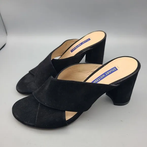 Stuart Weitzman Heel Sandals GALENE Black Suede CrissCross Block Women’s 6.5