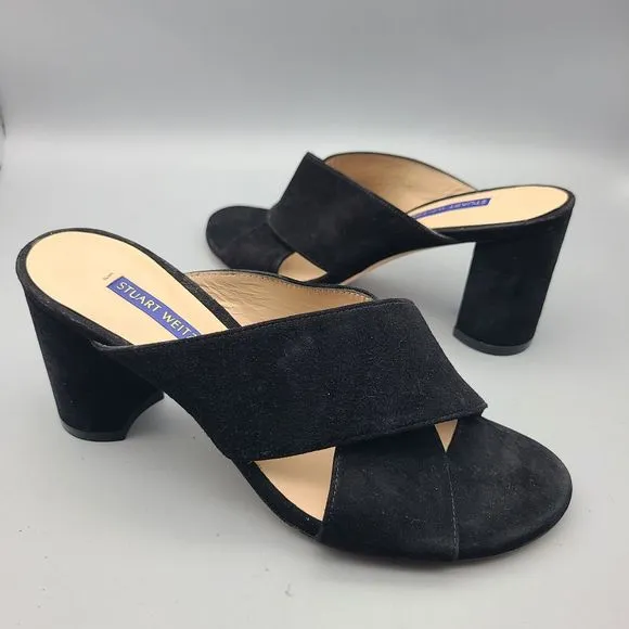Stuart Weitzman Heel Sandals GALENE Black Suede CrissCross Block Women’s 6.5