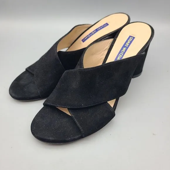 Stuart Weitzman Heel Sandals GALENE Black Suede CrissCross Block Women’s 6.5