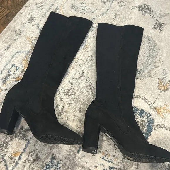 Stuart Weitzman Livia Suede Block Heel Tall Boots in black size 10