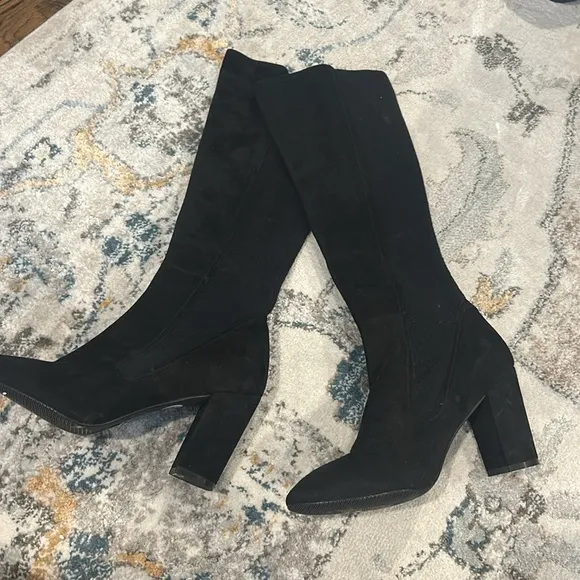 Stuart Weitzman Livia Suede Block Heel Tall Boots in black size 10
