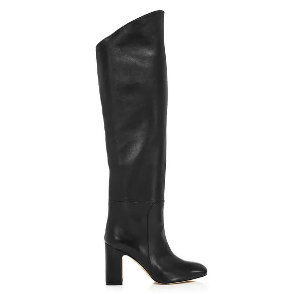 Stuart Weitzman LUCINDA Black Leather Fold Over the Knee High Boots 37.5 / US 7M