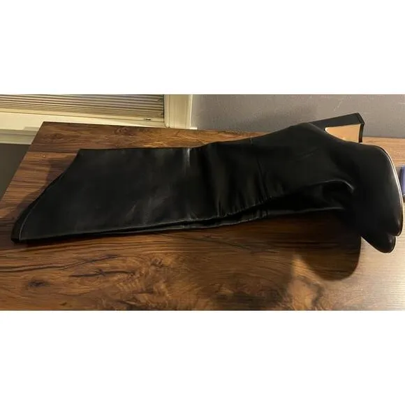 Stuart Weitzman LUCINDA Black Leather Fold Over the Knee High Boots 37.5 / US 7M