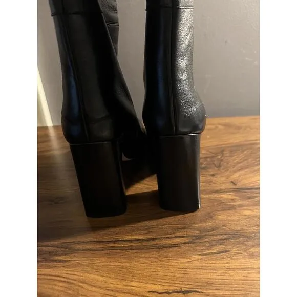 Stuart Weitzman LUCINDA Black Leather Fold Over the Knee High Boots 37.5 / US 7M