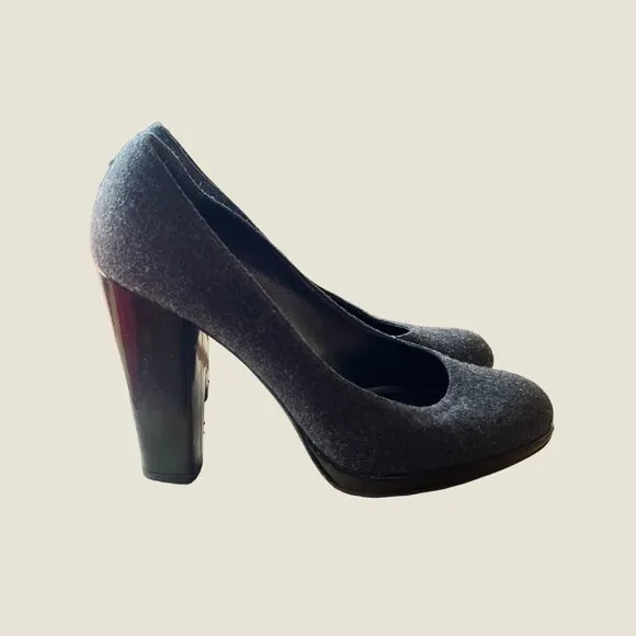 Stuart Weitzman Size 7M Gray Wool Platform Block Heels RESOLED