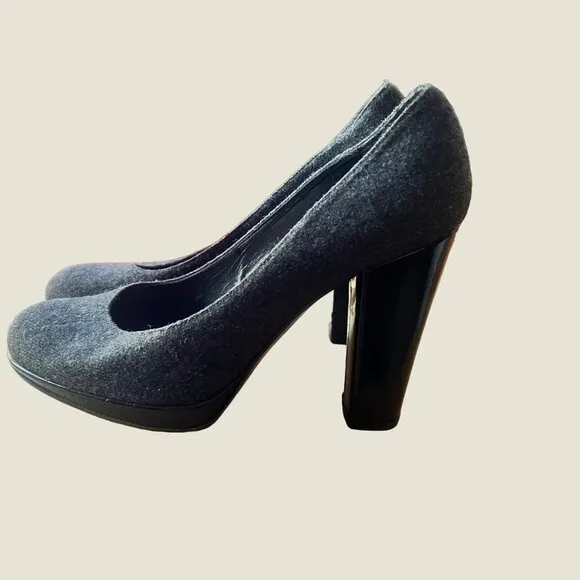 Stuart Weitzman Size 7M Gray Wool Platform Block Heels RESOLED