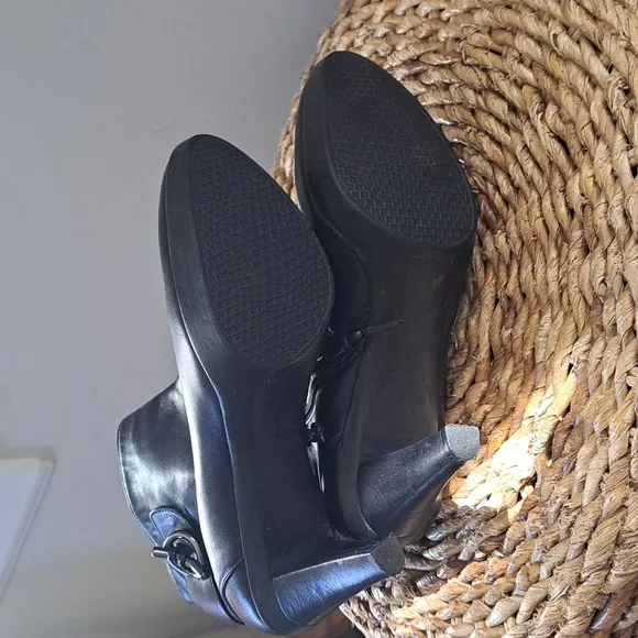 Stuart Weitzman Womens Black Leather 3.75&quot; Platform Ankle Strap Boots Zipper 7.5