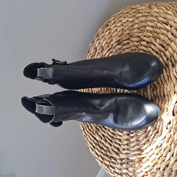 Stuart Weitzman Womens Black Leather 3.75&quot; Platform Ankle Strap Boots Zipper 7.5