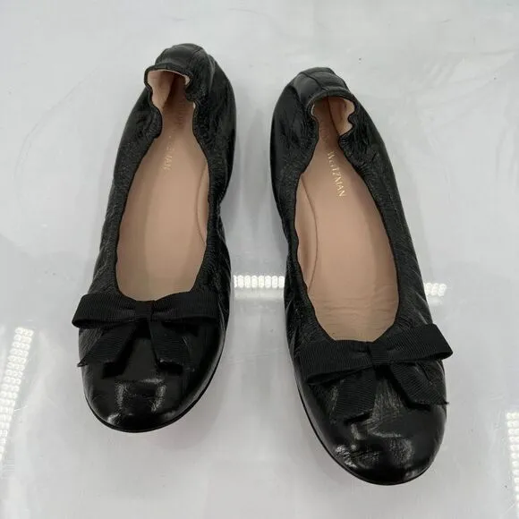 Stuart Weitzman Ballet Flats Women 6 M Black Leather Bow Slip On Shoes